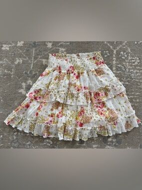 Altar'd State White Mini Skirt with Pink & Green Floral Print